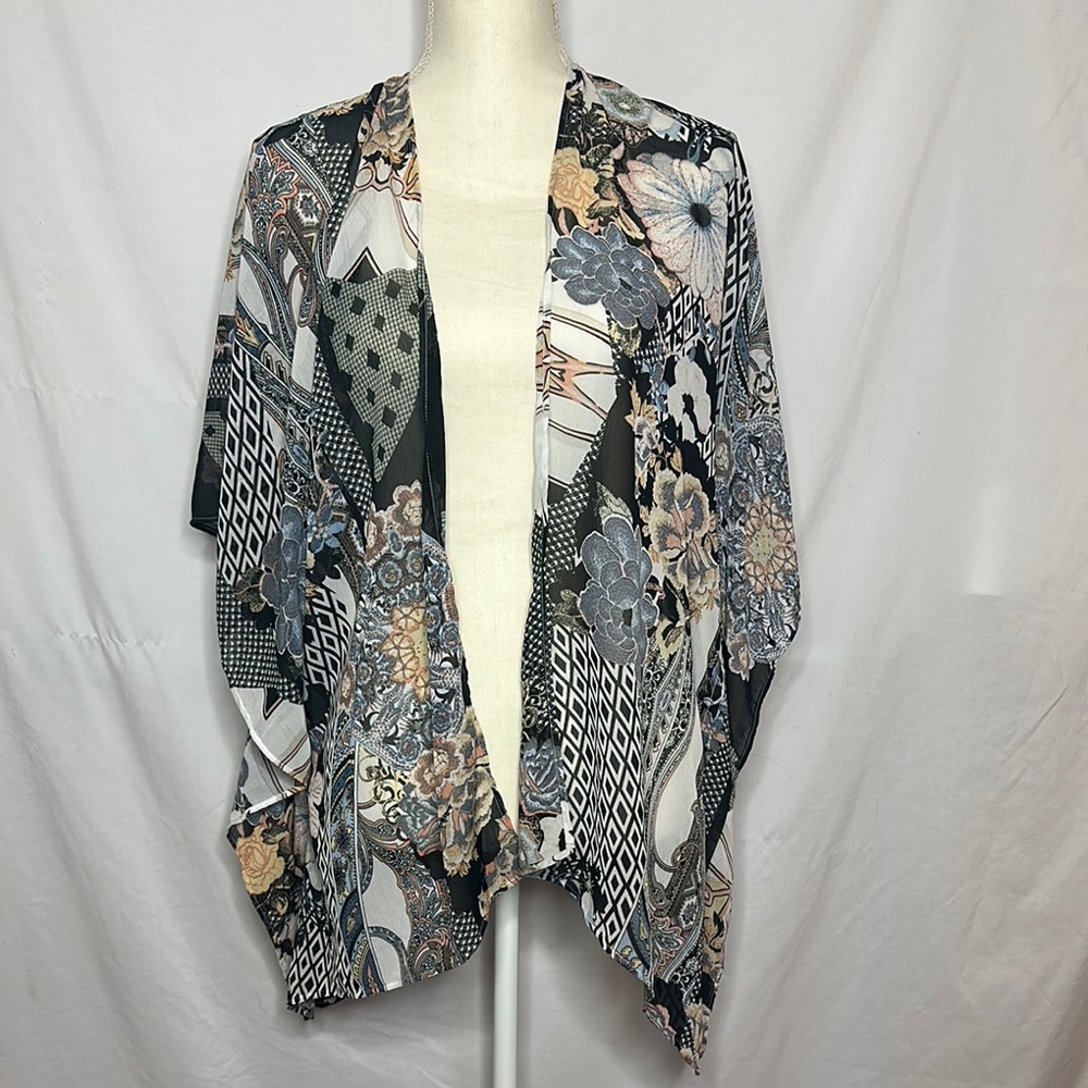 Chico’s Sheer Printed Open Front Cardigan